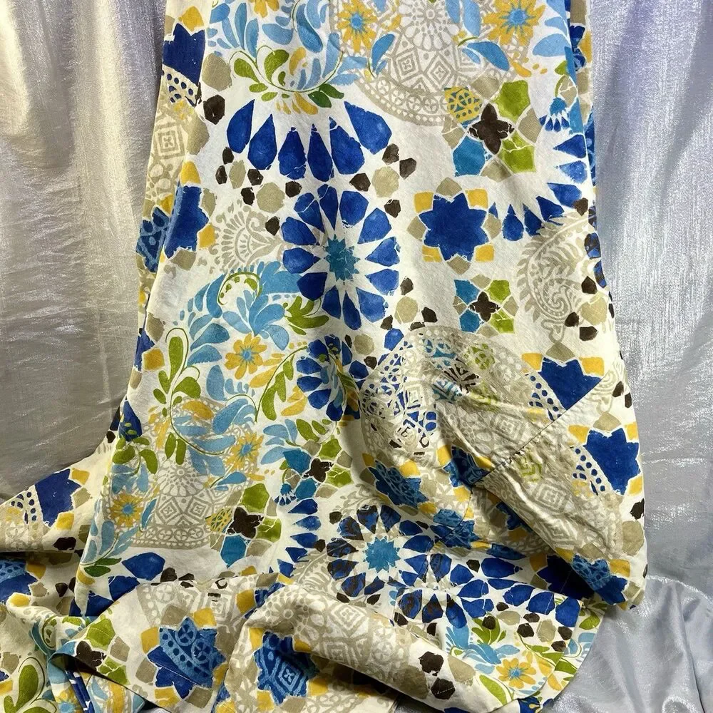 POTTERY BARN XL Rectangle Linen Floral Tropical Tablecloth 70